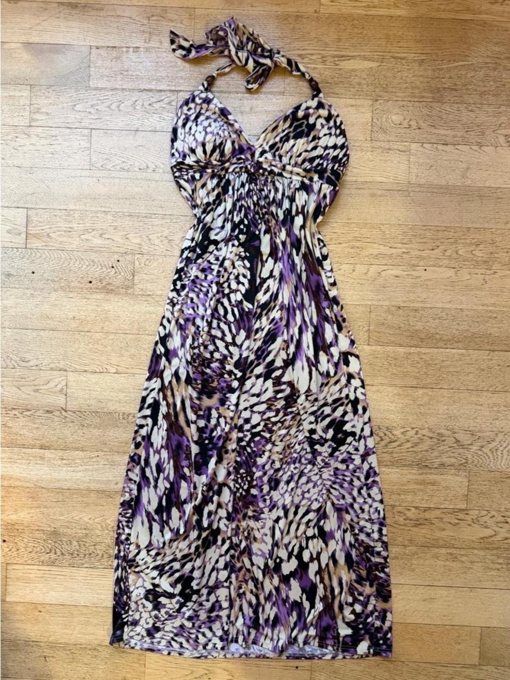 Isabella Rodriguez Purple Multi-Print Halter Maxi Dress